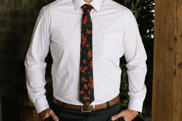 Red Hot Floral Mens Tie Mens Modern - 2.5" wide x 58" long