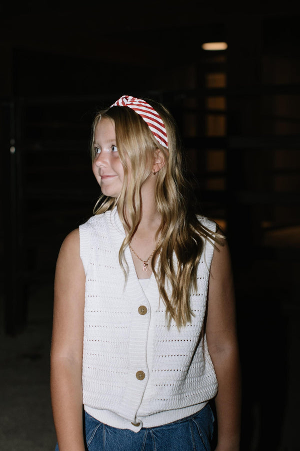 Scarlet Stripe Women's Knotted Headband Headband 1.5" Thick