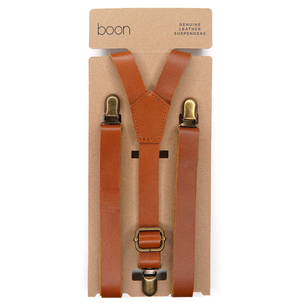 Tan Leather Suspenders - Choose your size