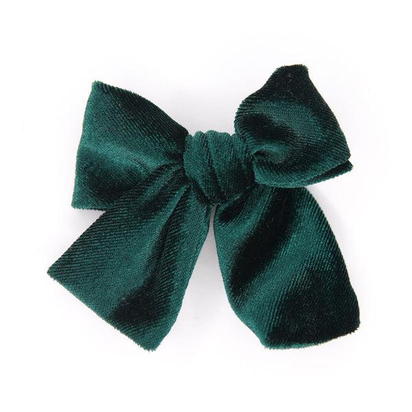 Deep Green Velvet Petite Hair Bow for Girls