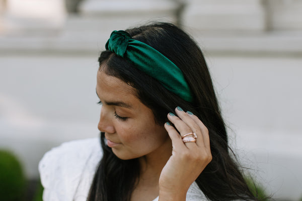 Green Velvet Women's Knotted Headband