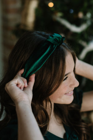 Green Velvet Knotted Headband
