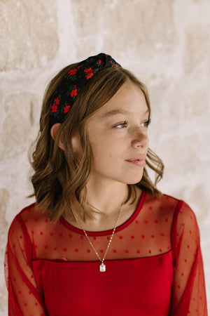 Red Hot Floral - Knotted Headband Headband 1.5" Thick