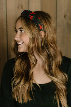 Red Hot Floral - Knotted Headband Headband 1.5" Thick