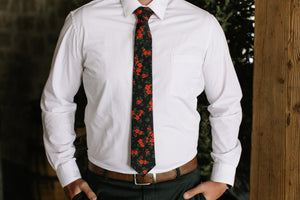 Red Hot Floral Mens Tie Mens Modern - 2.5" wide x 58" long