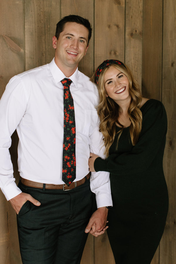 Red Hot Floral Mens Tie Mens Modern - 2.5" wide x 58" long