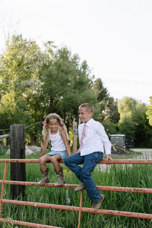 Scarlet Stripe Petite Hair Bow