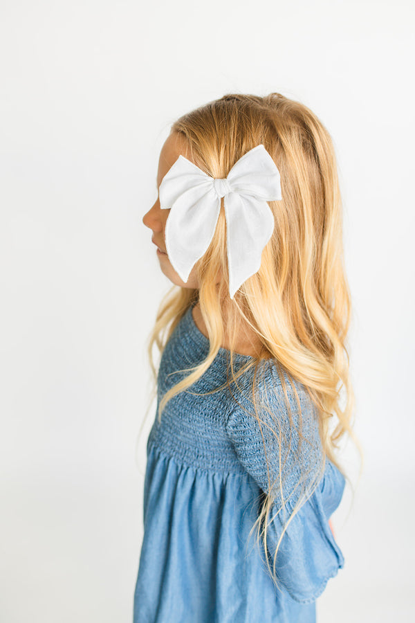 Simply White Hair Bow for Girls - Large